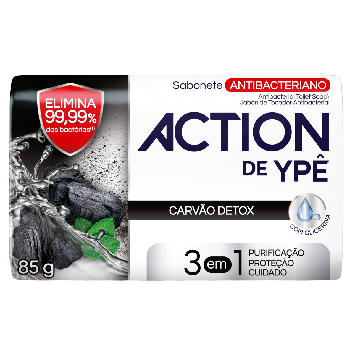 Sabonete Barra Antibacteriano Action de Ypê Carvão Detox Envoltório 85g