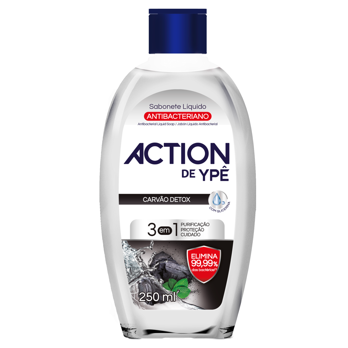 Sabonete Líquido Antibacteriano Action de Ypê Carvão Detox Frasco 250ml