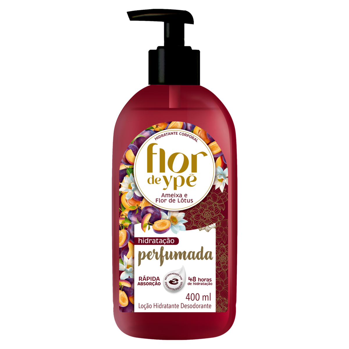 Hidratante Corporal Loção Desodorante Ameixa e Flor de Lótus Flor de Ypê Frasco 400ml Pump