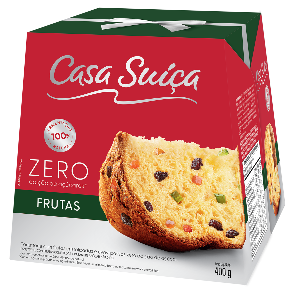Panettone Com Frutas Cristalizadas E Uvas-Passas Casa Suíça Zero Caixa 400G