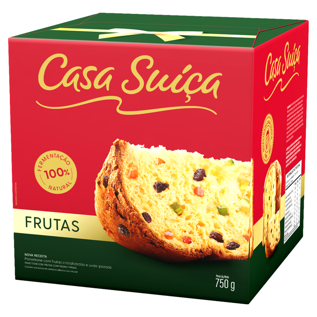 Panettone Com Frutas Cristalizadas E Uvas-Passas Fermentação 100% Natural Casa Suíça Caixa 750G