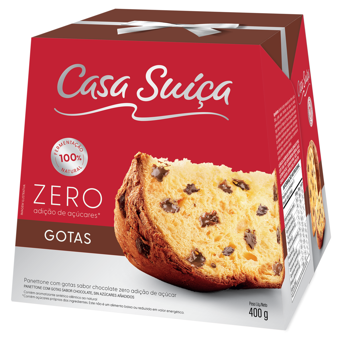 Panettone Com Gotas De Chocolate Casa Suíça Zero Caixa 400G