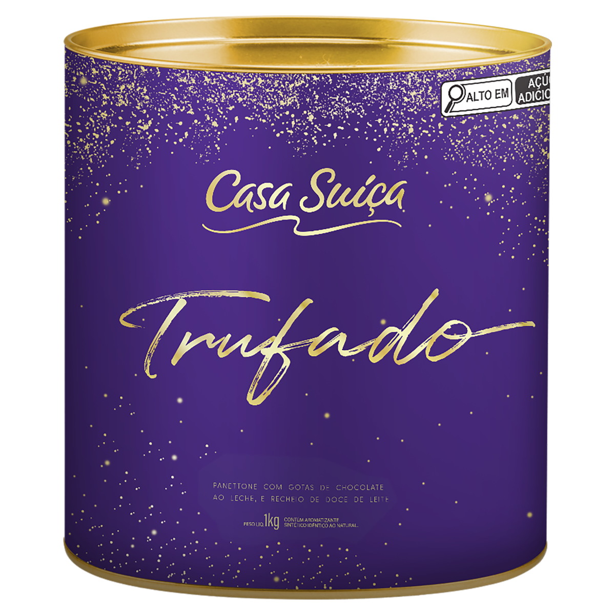 Panettone Com Gotas De Chocolate Ao Leite Recheio Trufado Doce De Leite Casa Suíça Lata 1Kg