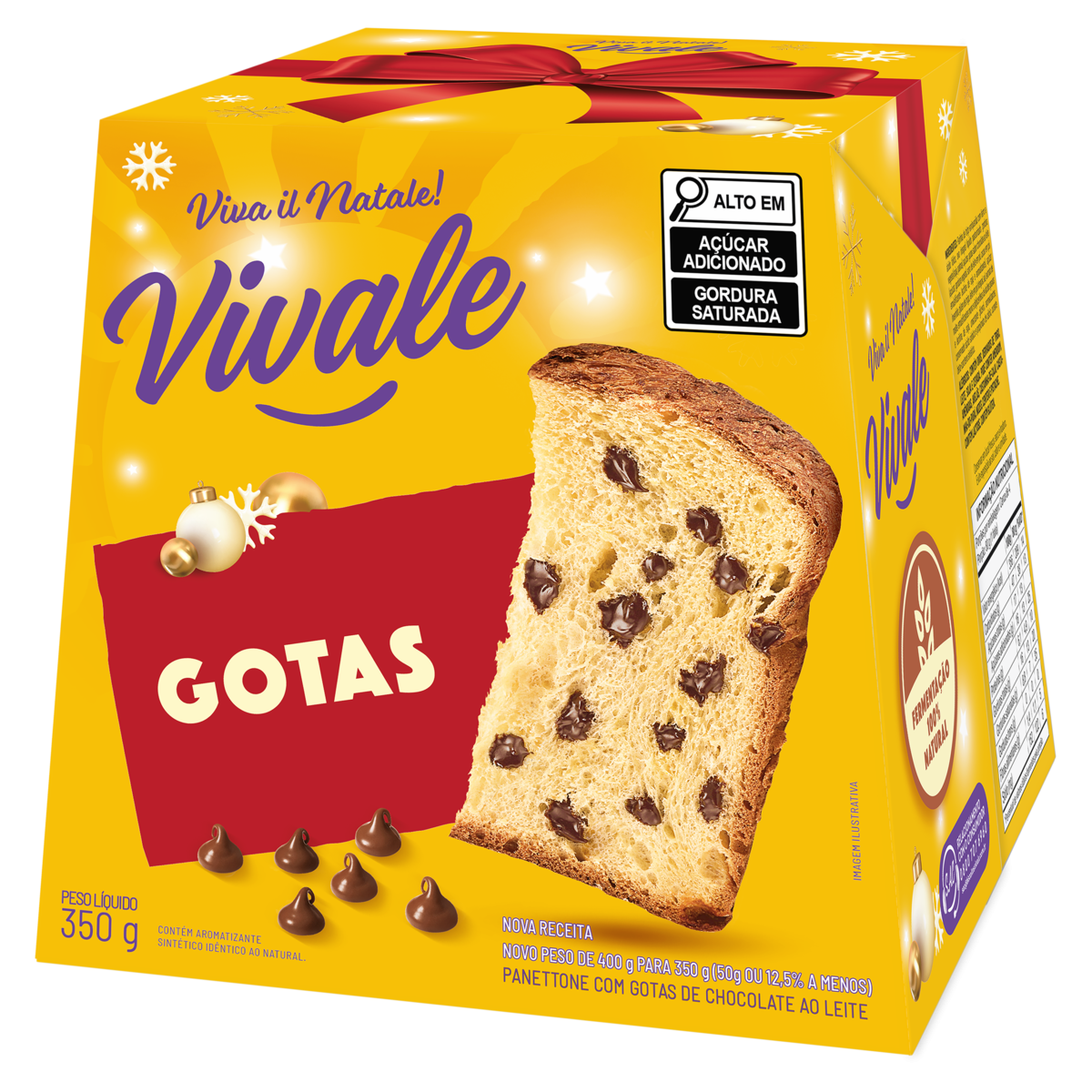 Panettone Com Gotas De Chocolate Ao Leite Vivale Caixa 350G