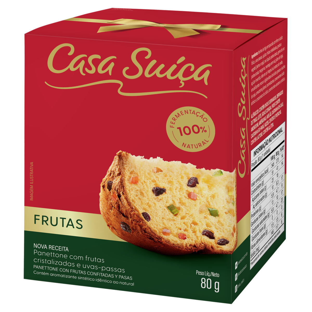 Panettone Com Frutas Cristalizadas E Uvas-Passas Casa Suíça Caixa 80G