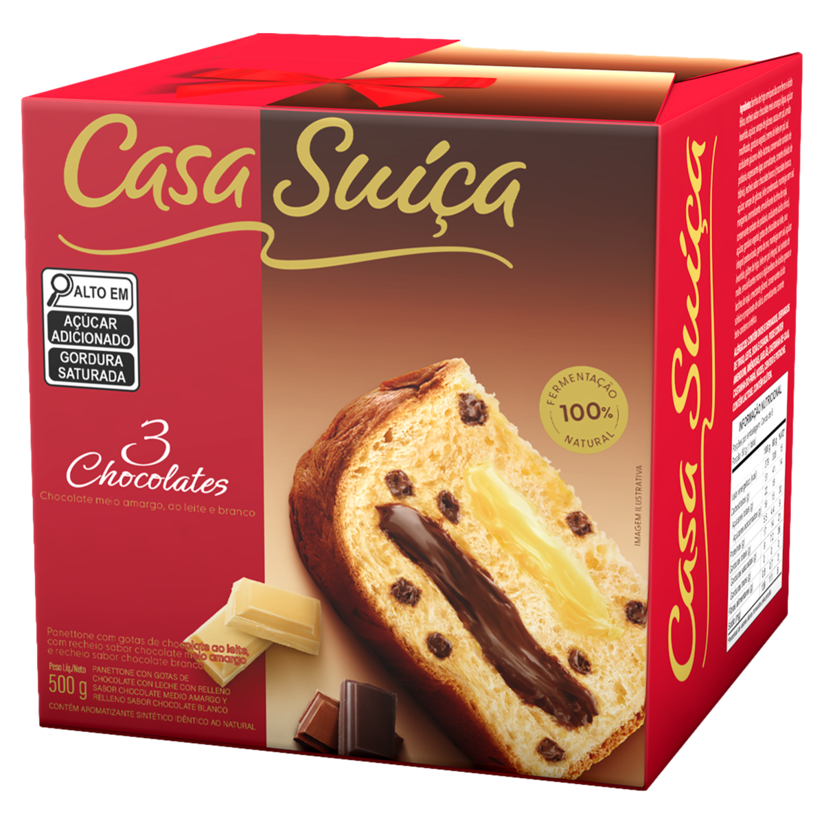 Panettone Recheio 3 Chocolates Casa Suíça Caixa 500G