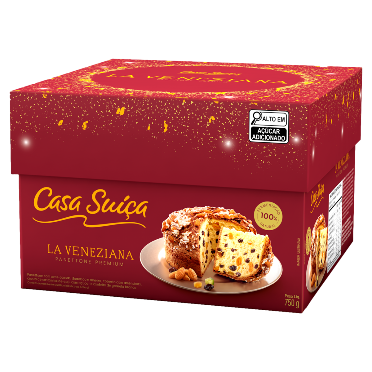 Panettone Com Uvas-Passas, Damasco E Ameixa Casa Suíça La Veneziana Premium Caixa 750G