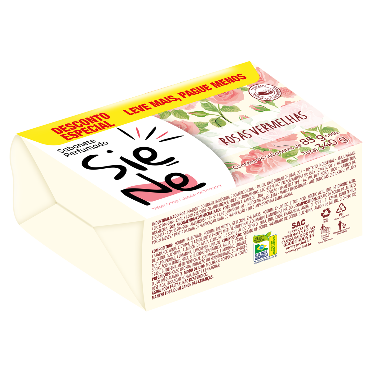 Pack Sabonete Barra Rosas Vermelhas Siene Envoltório 340g 4 Unidades Leve Mais Pague Menos