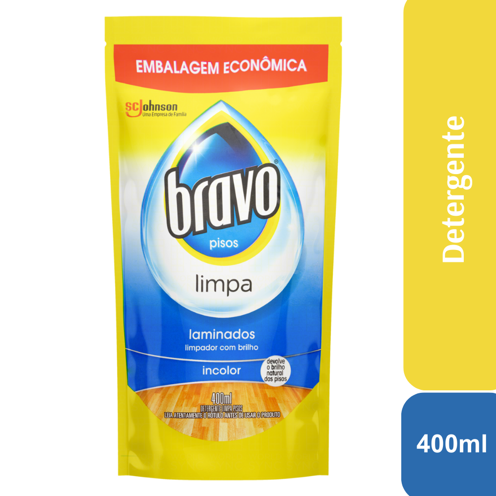 Detergente Limpa-Pisos Laminados Bravo Sachê 400ml Embalagem Econômica