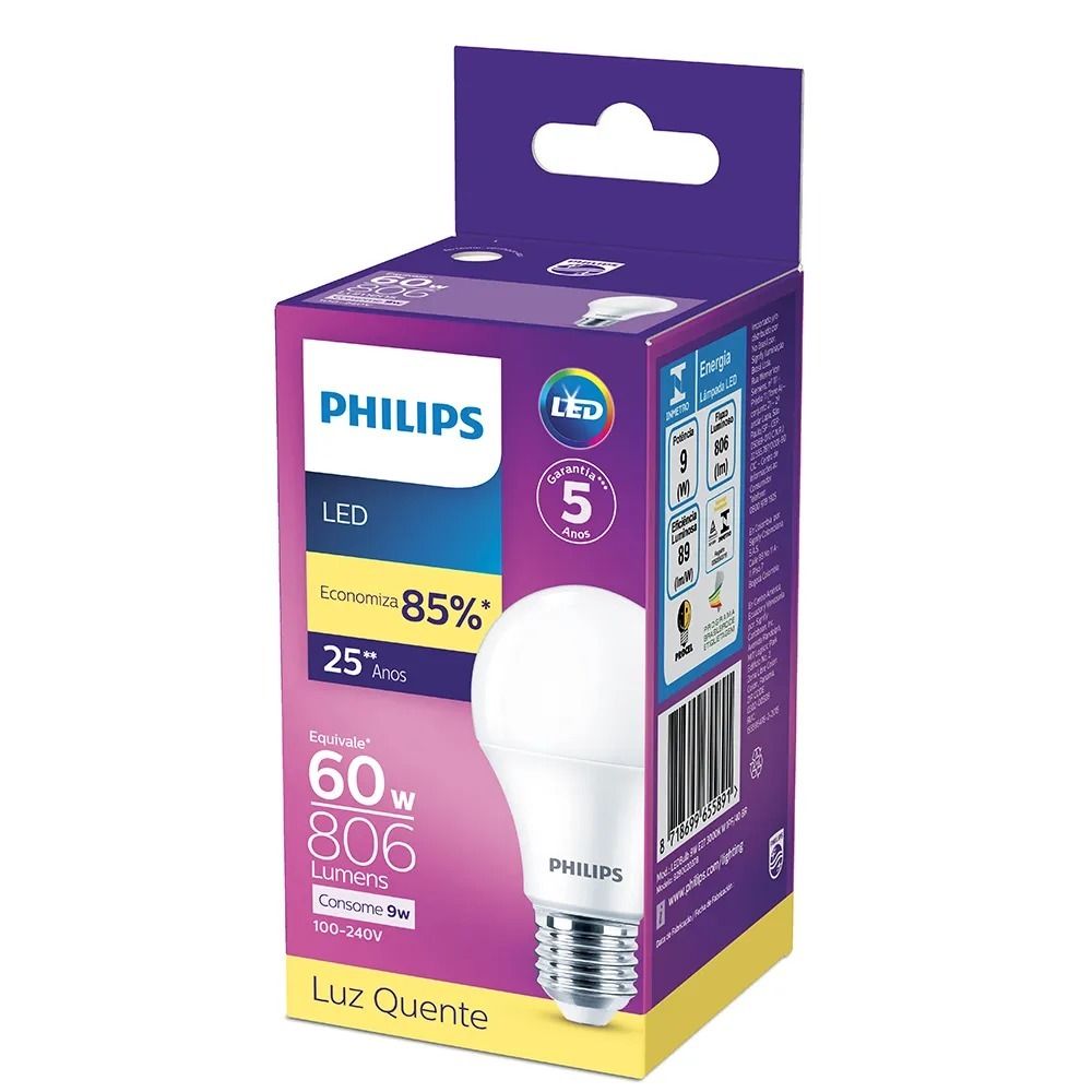 Lampada Led Philips 9W Bivolt Luz Amarela 3000K Base E27
