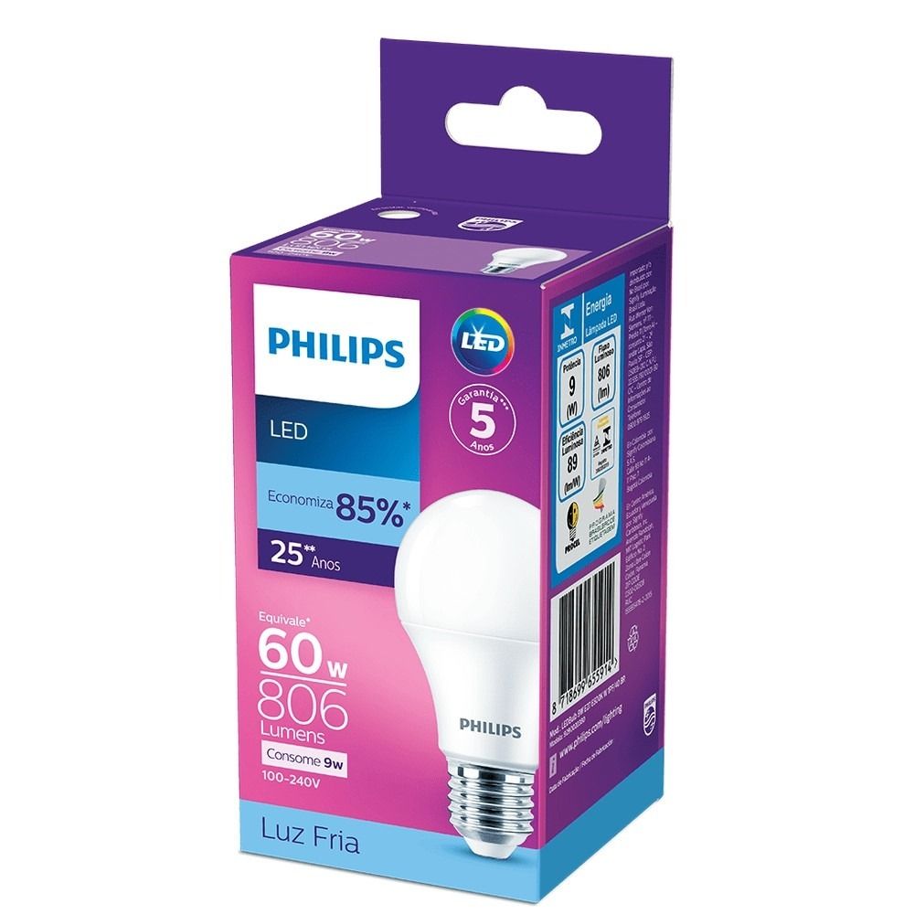Lampada Led Philips 9W Bivolt Luz Branca Fria 6500K Base E27