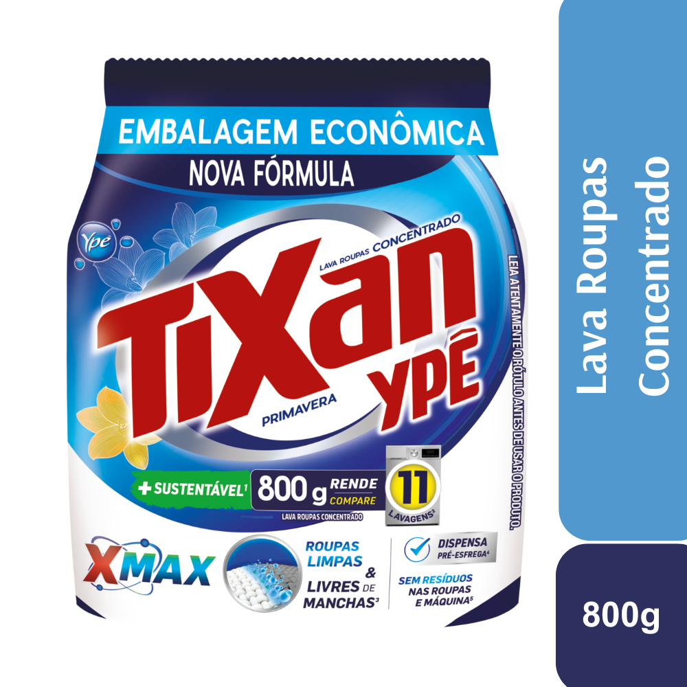Lava-Roupas Pó Concentrado Primavera Tixan Ypê Pacote 800g Embalagem Econômica