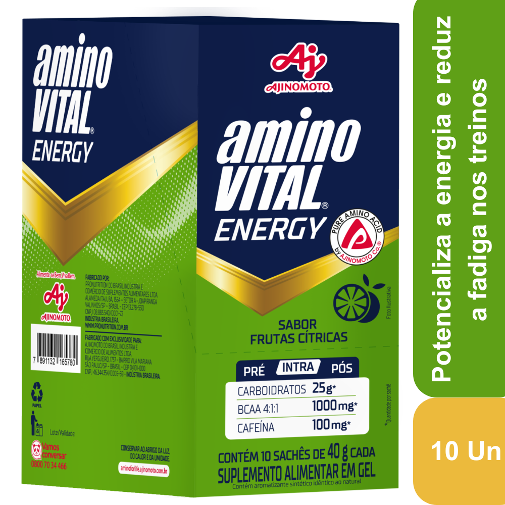 aminoVITAL® Energy Gel - Frutas Cítricas - Com Cafeína 10 Sachês