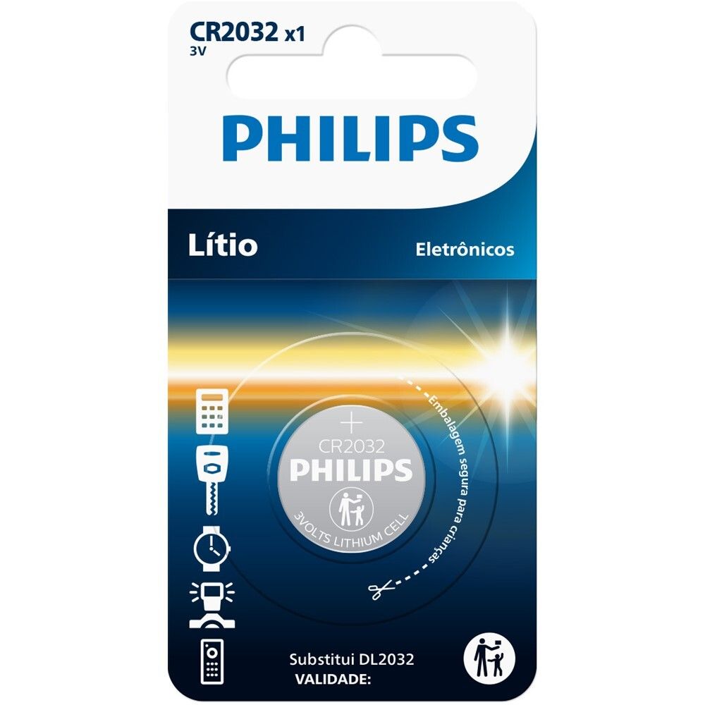 Bateria Philips Do Tipo Moeda Cr2032 3V Lítio Blister Cr2032P1L/59 Dp C/ 20