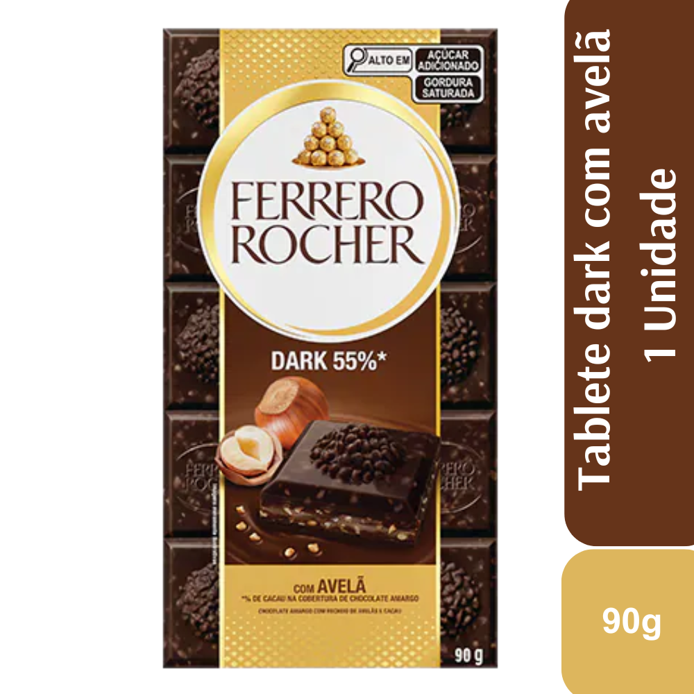 Ferrero Rocher Tablete dark com avelã 1 Unidade 90g