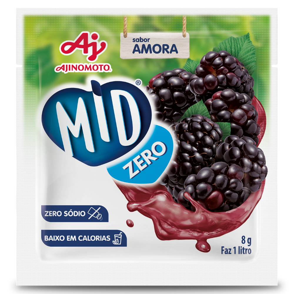 Refresco Em Pó Mid® Zero Açúcar Sabor Amora 8G
