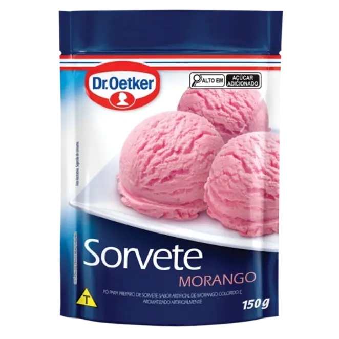 Dr. oetker sorvete sabor morango, pó para preparo de sobremesa, consistência cremosa e sabor delicioso, 150g