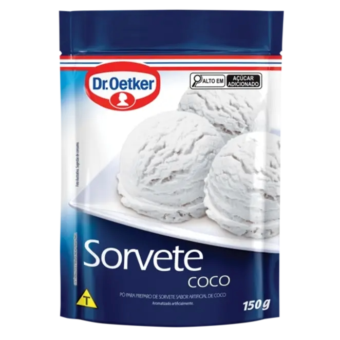 Dr. oetker sorvete sabor coco, pó para preparo de sobremesa, consistência cremosa e sabor delicioso, 150g