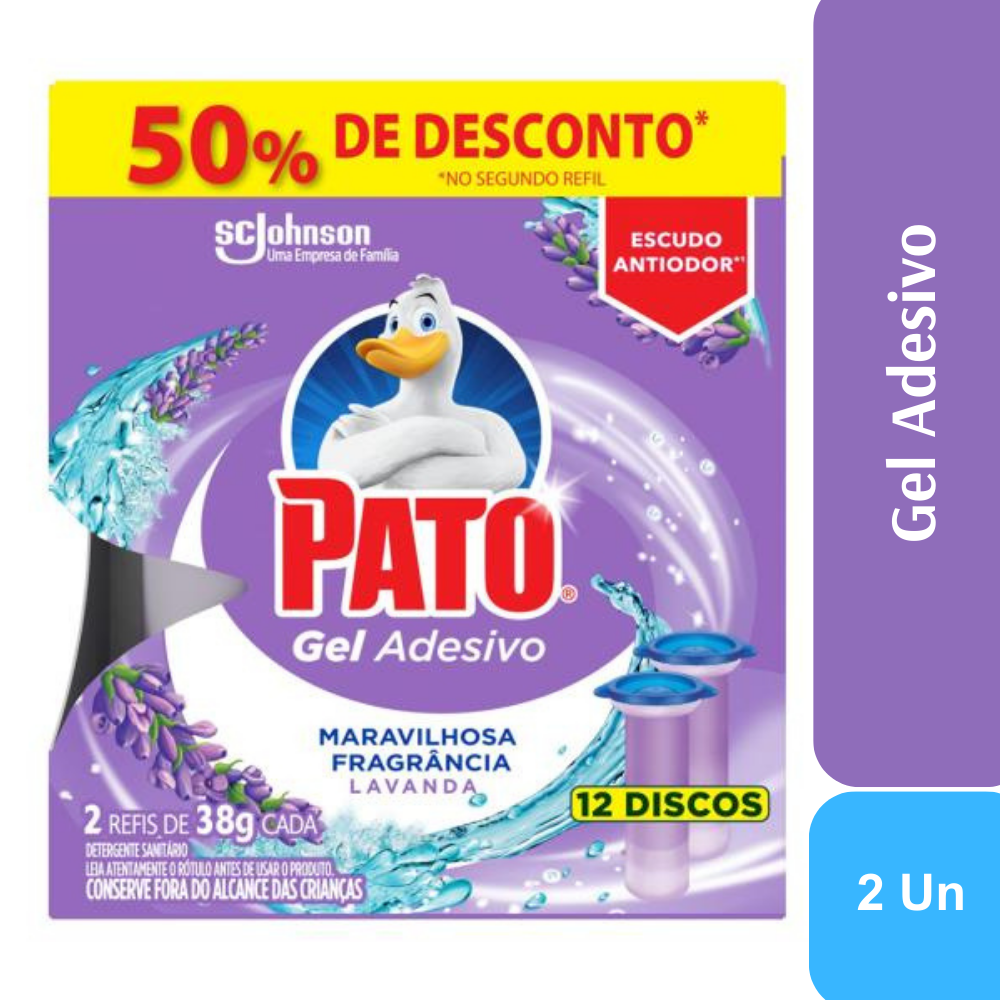 Detergente Sanitário Gel Adesivo Lavanda Pato 38g Cada 2 Unidades Grátis 50% de Desconto no Segundo Refil