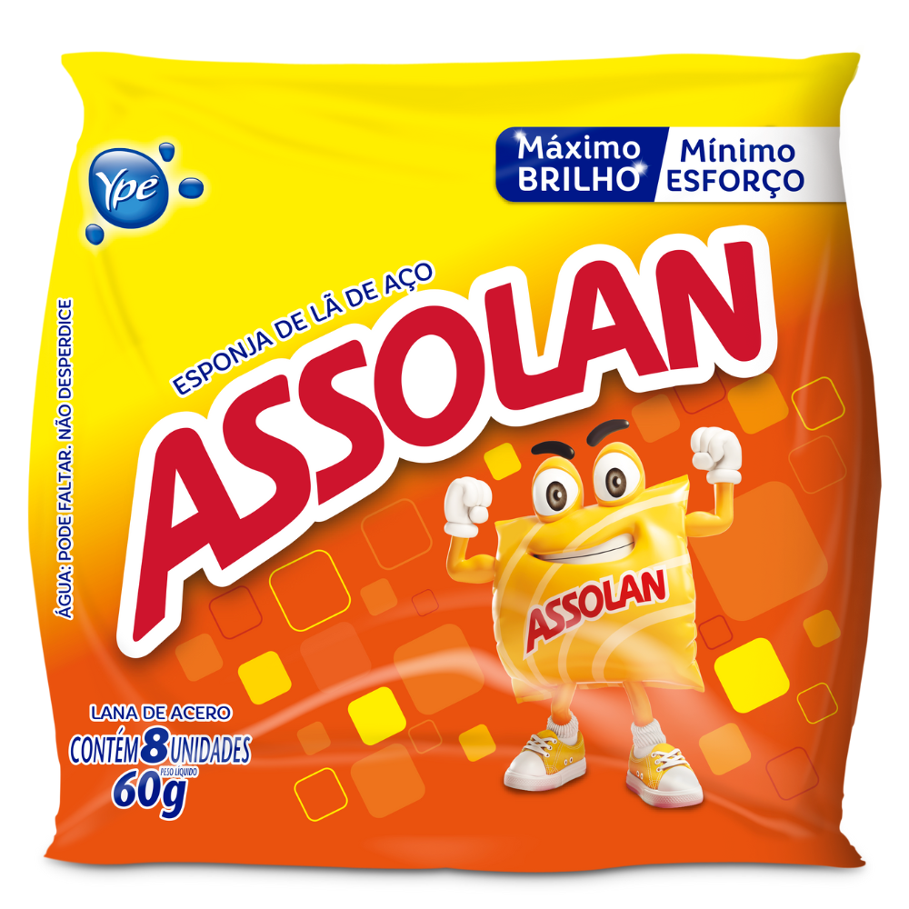 Lã de Aço Assolan 8un 60g - Máximo Brilho/ Mínimo Esforço - Lã de Aço