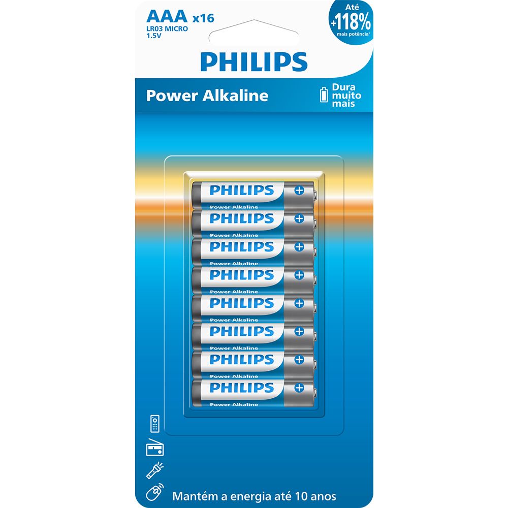 Pilha Philips Alcalina Aaa 1.5V Lr03P16B/59