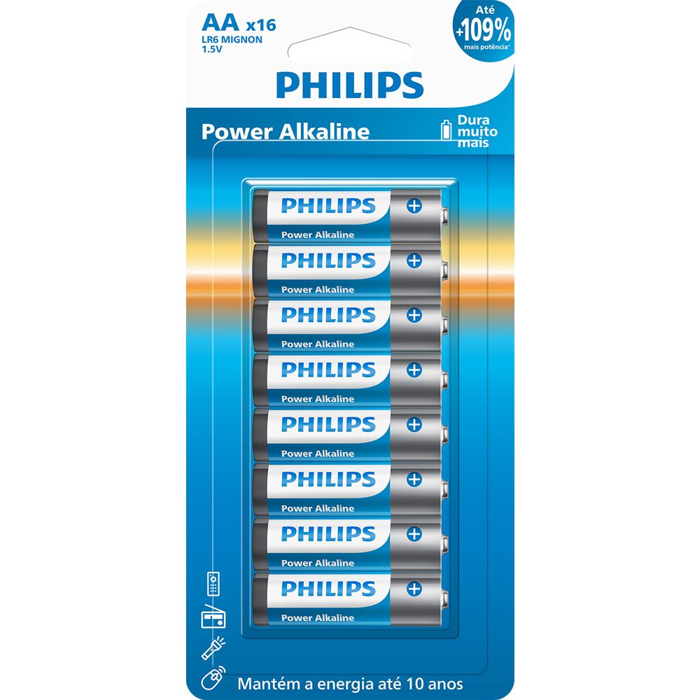 Pilha Philips Alcalina Aa 1.5V Blister Lr6P16B/59 Dp C/ 16