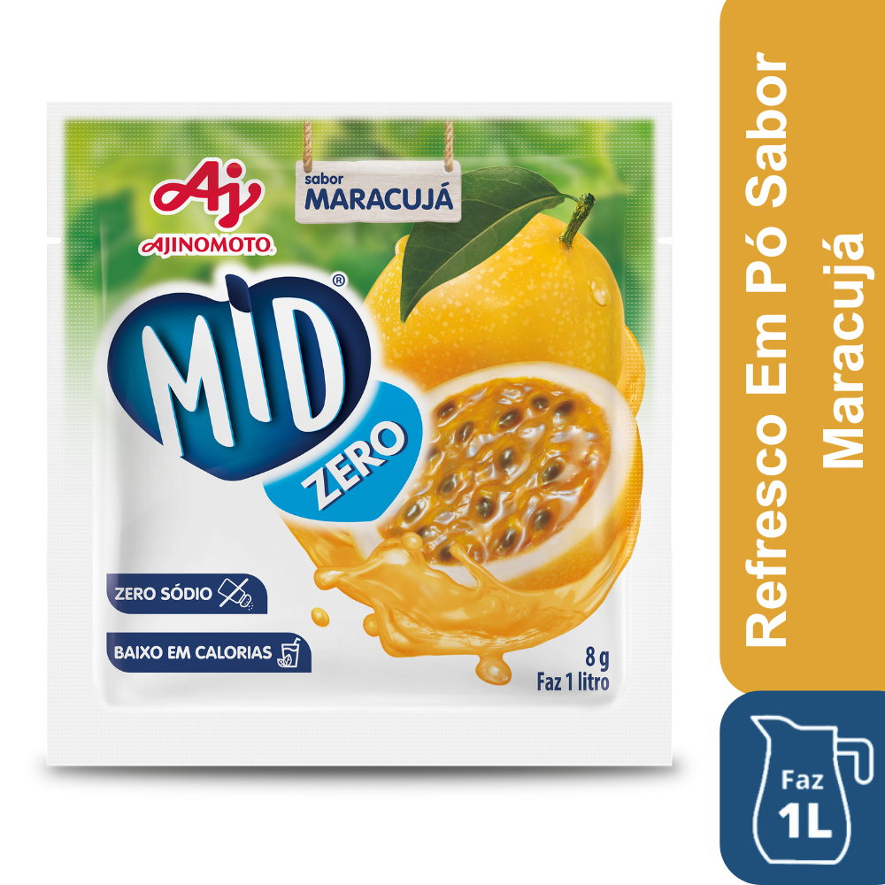 Refresco Em Pó Mid® Zero Açúcar Sabor Maracujá 8G