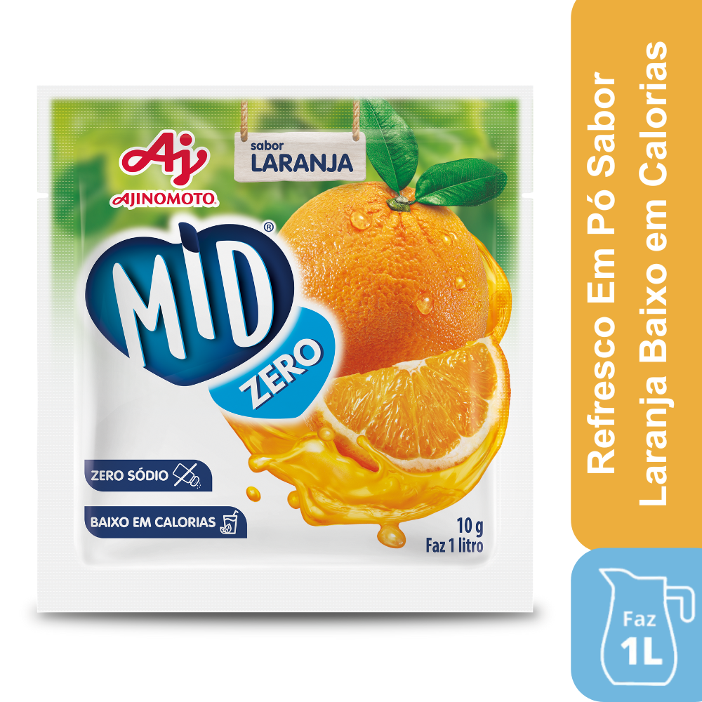 Refresco Em Pó Mid® Zero Açúcar Sabor Laranja 10G