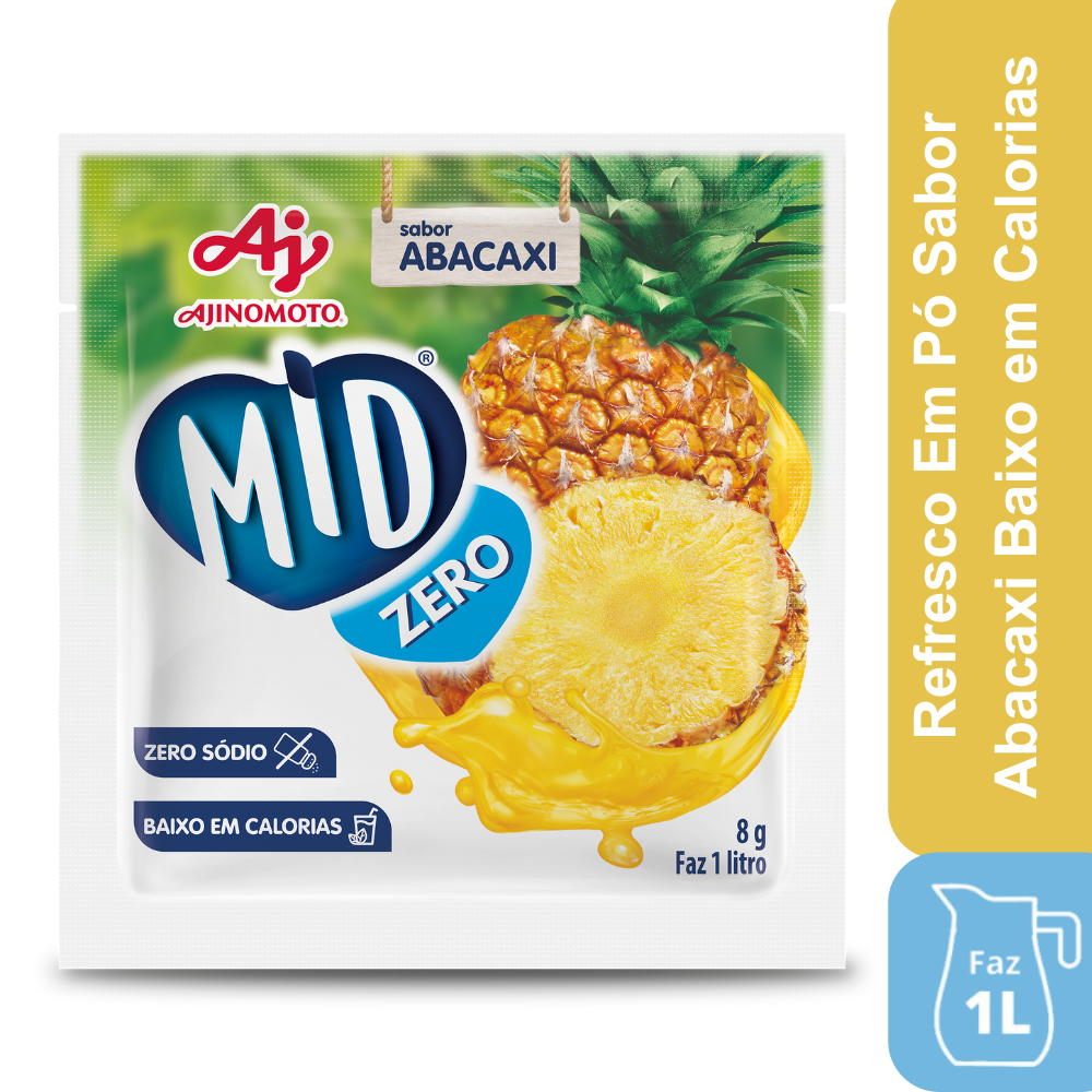 Refresco Em Pó Mid® Zero Açúcar Sabor Abacaxi 8G