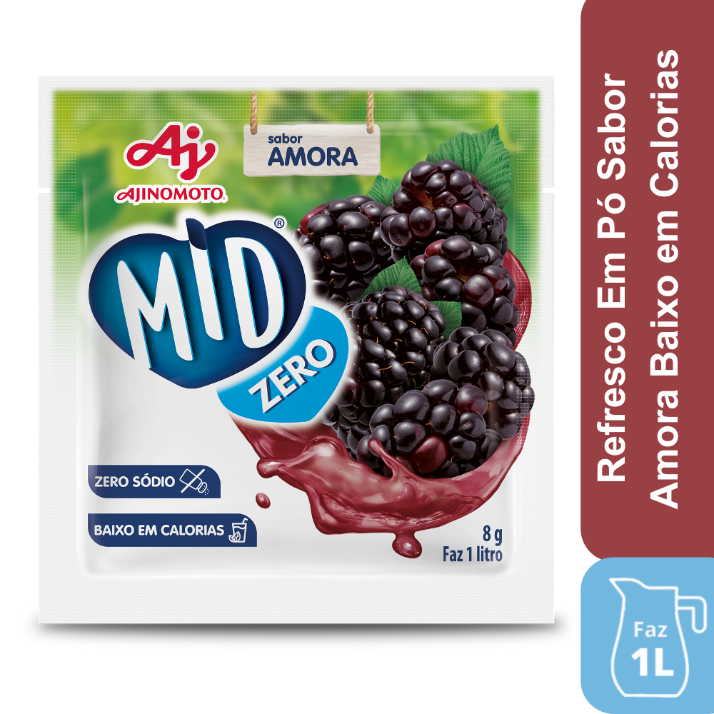 Refresco Em Pó Mid® Zero Açúcar Sabor Amora 8G
