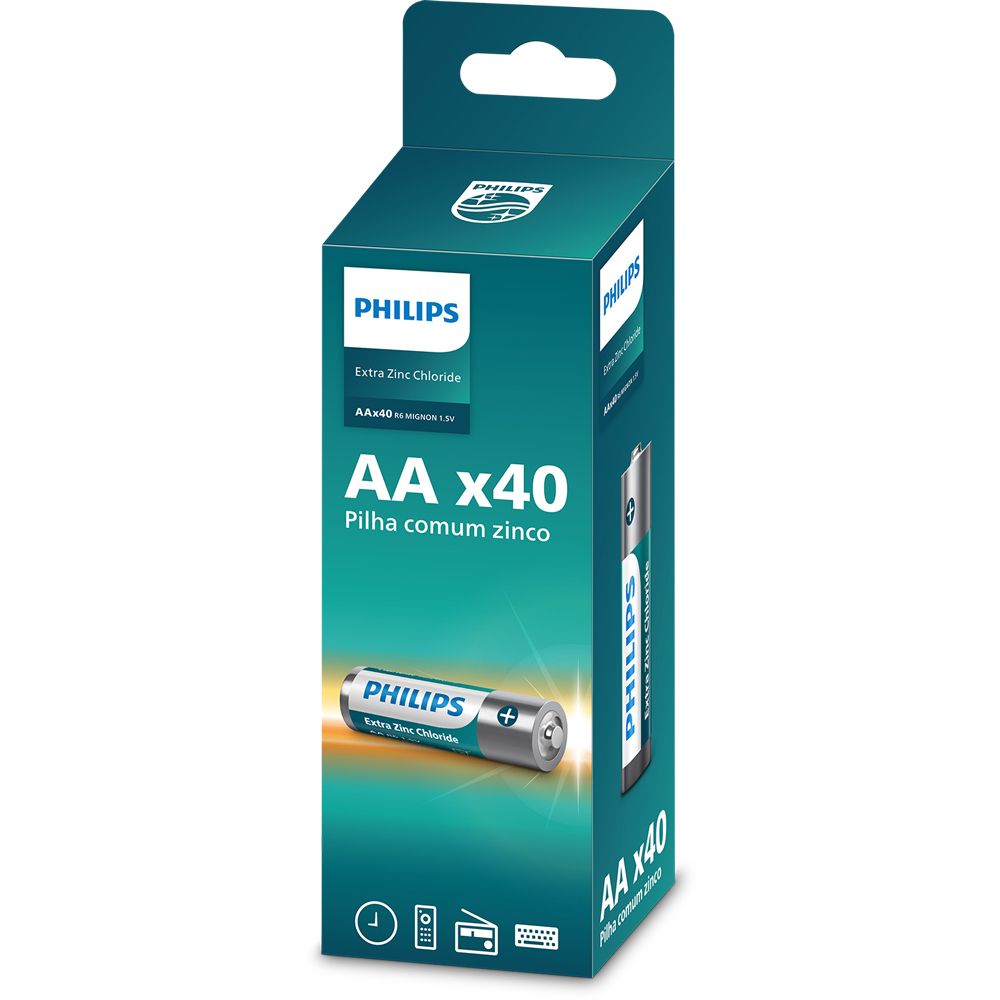 Pilha Zinco Philips Aa R6L40Tf/59 Torre