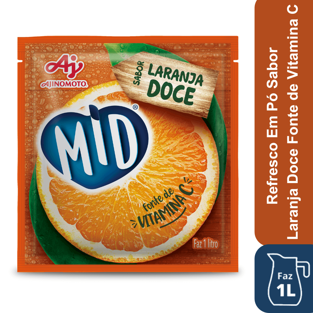 Refresco Em Pó Mid® Sabor Laranja Doce 20G