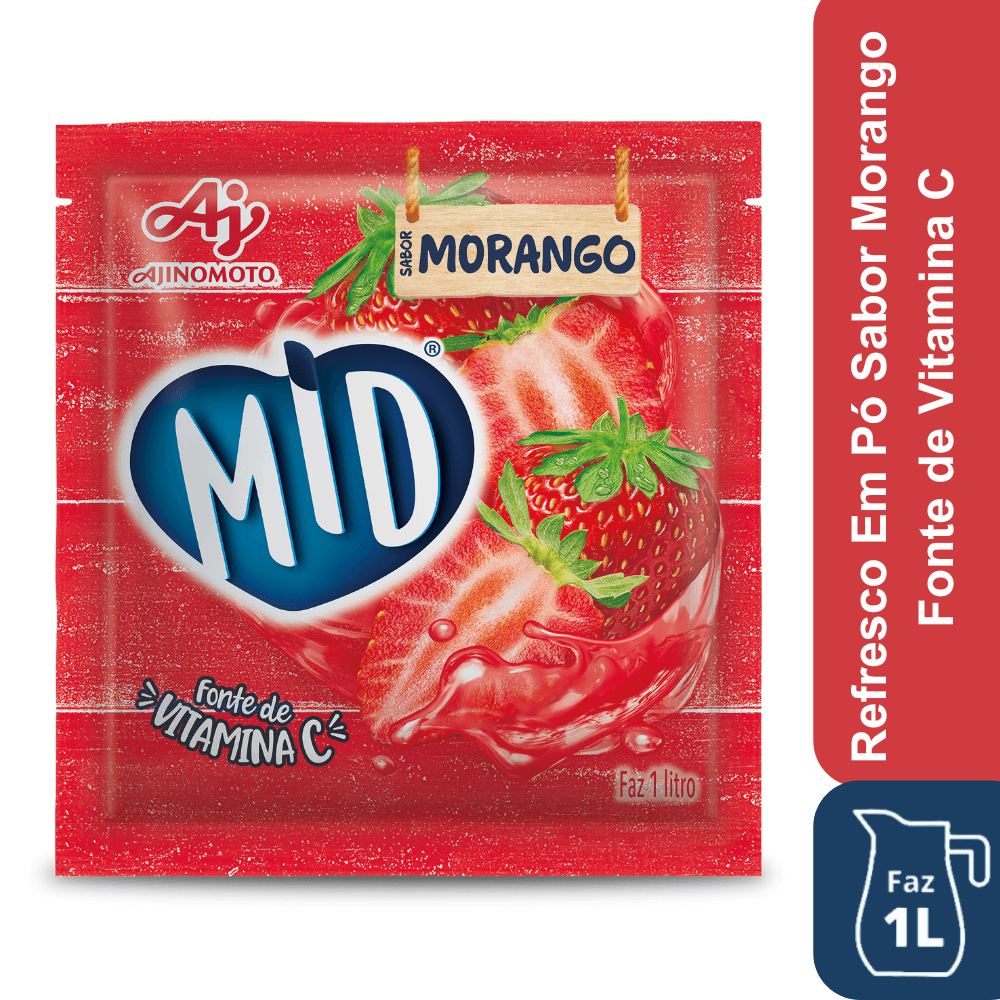 Refresco Em Pó Mid® Sabor Morango 20G